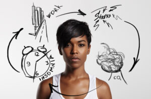Woman thinking about work, stress, etc..