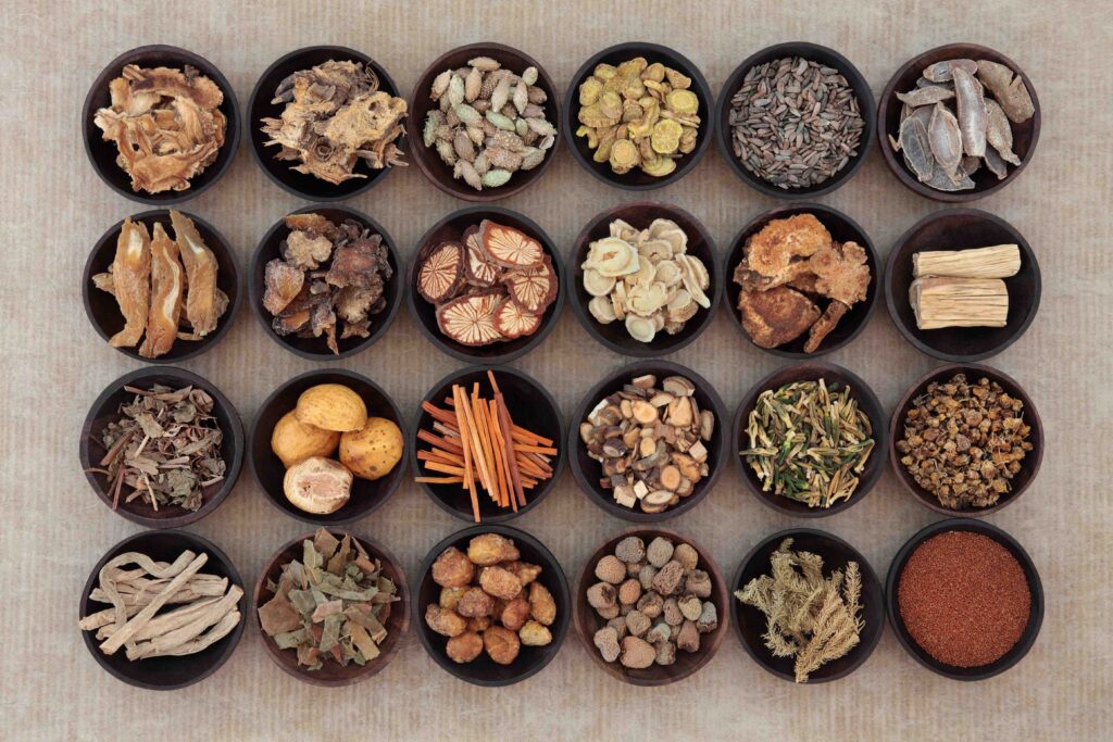 Display of herbal natural supplements.