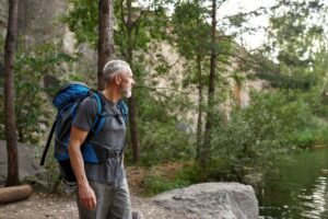 Man hiking in a mountain.